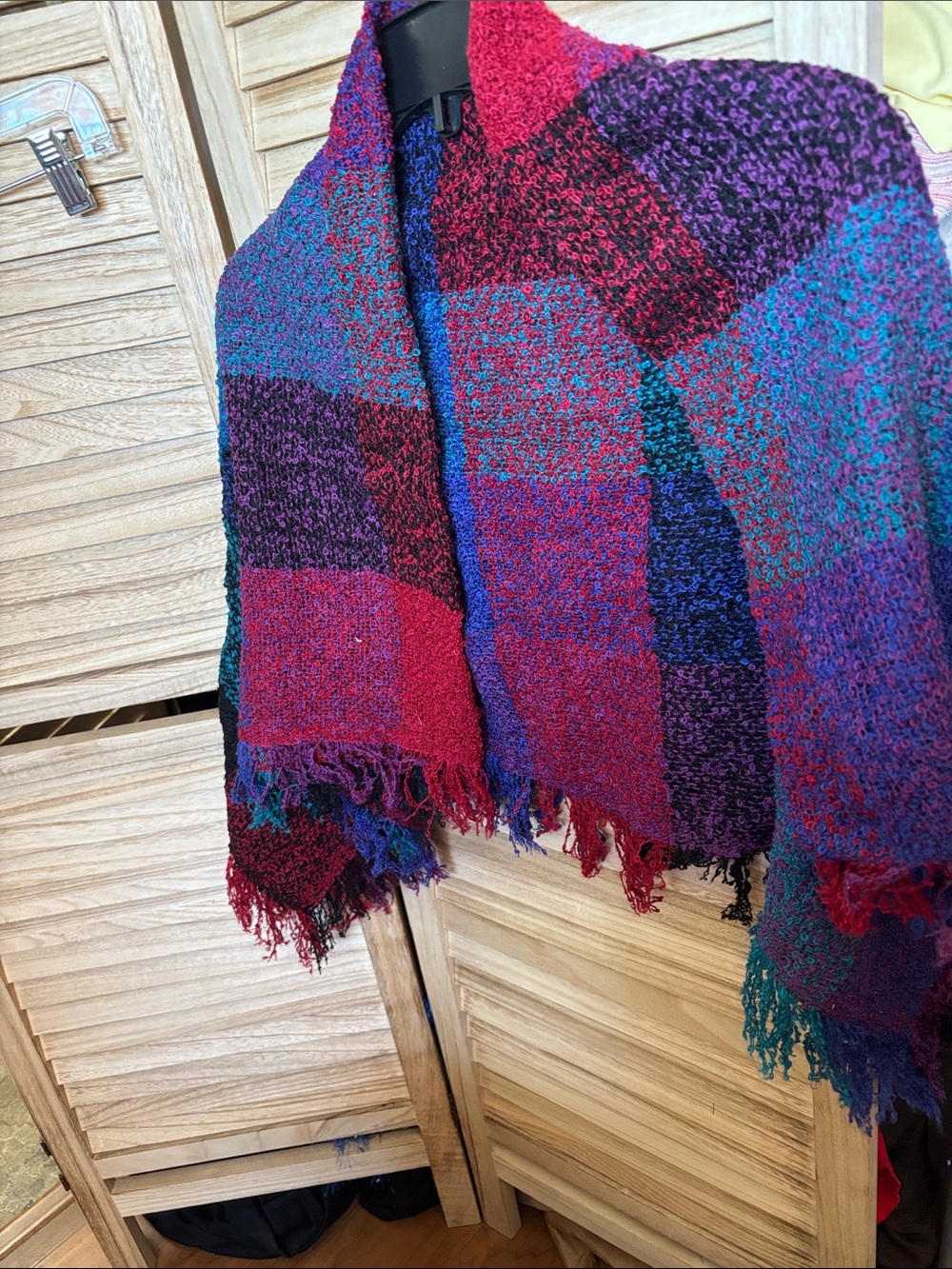 Cozy Multicolor Woven Scarf- Red, Purple & Blue